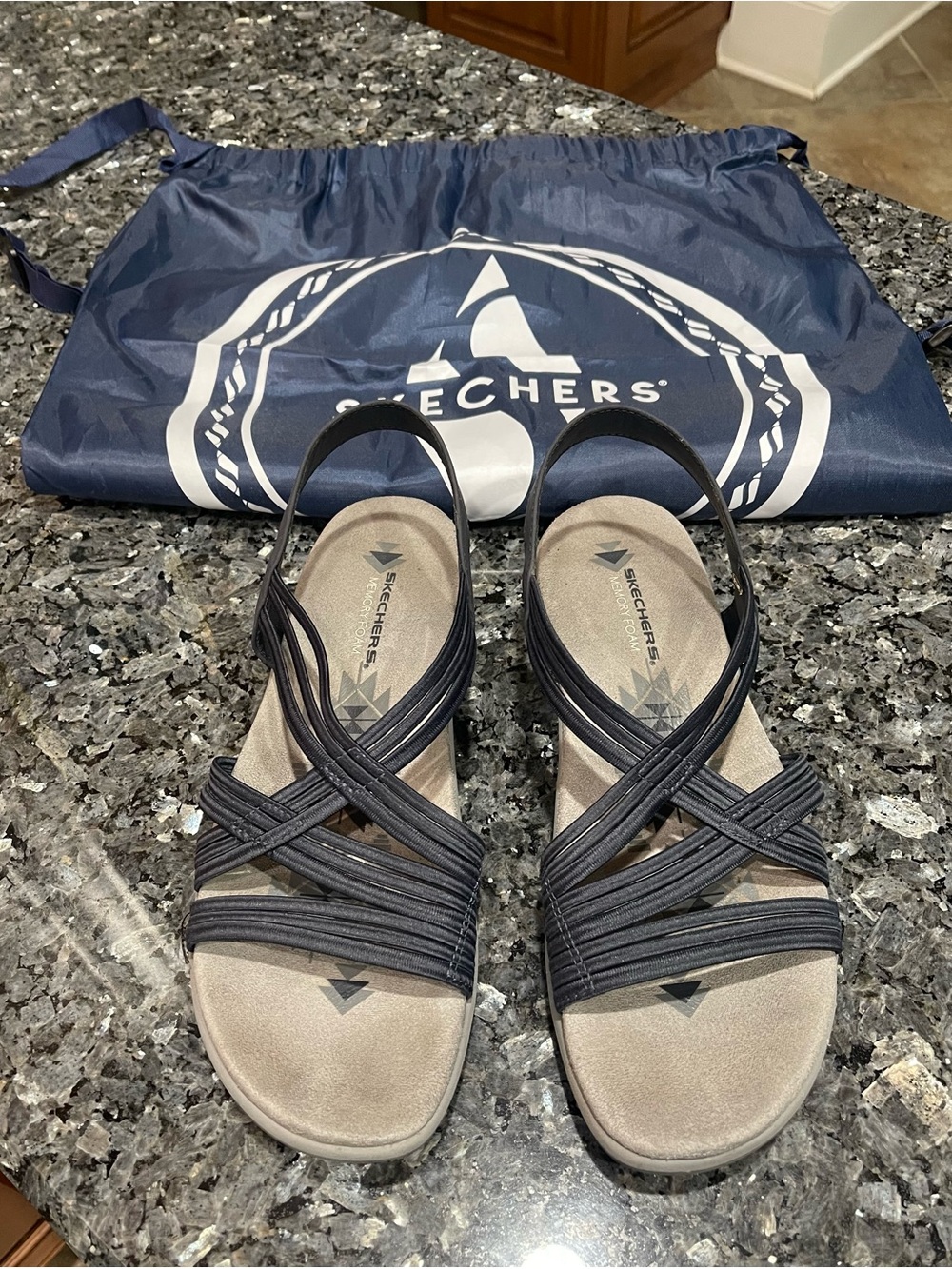 Skechers Black Cross-Strap Slingback Sandals with Bag 11